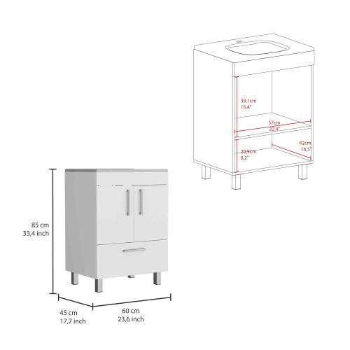Single Bathroom Vanity - Double Door and Drawer - White - 29.5"