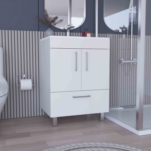 Single Bathroom Vanity - Double Door and Drawer - White - 29.5"