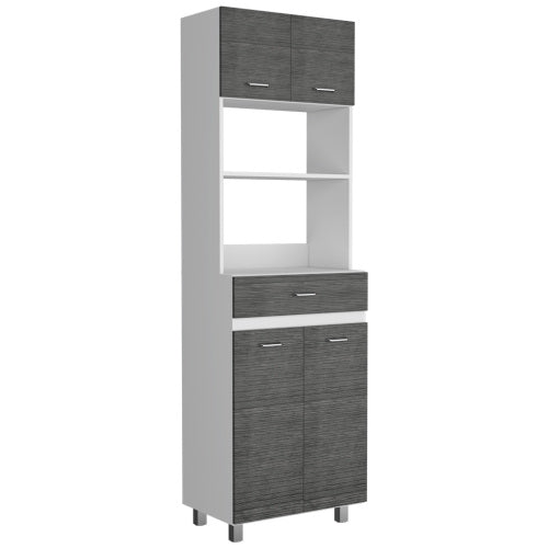 Microwave Cabinet - White & Smokey Oak - Double Doors & Shelf