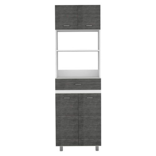 Microwave Cabinet - White & Smokey Oak - Double Doors & Shelf