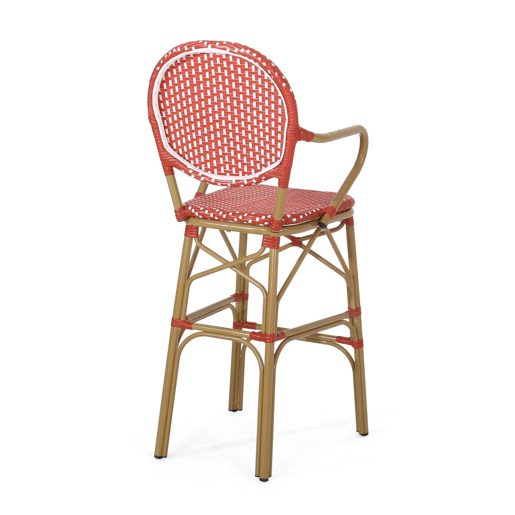 Outdoor Wicker Aluminum Barstool Set of 2, 29.5", Red