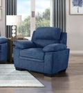 Blue Plush Accent Chair Channel Tufted Solid Wood Frame