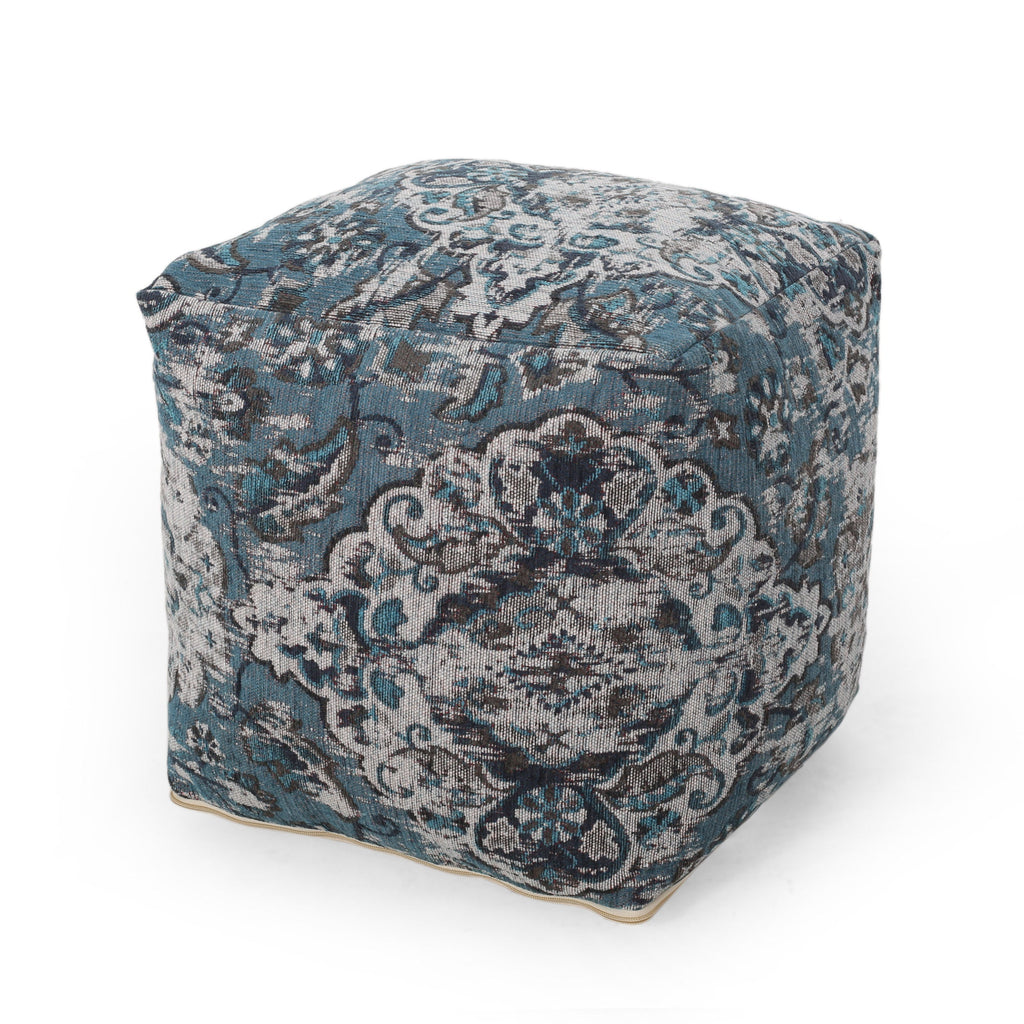 Blue Square Pouf Ottoman Floor Cushion 16x16x16