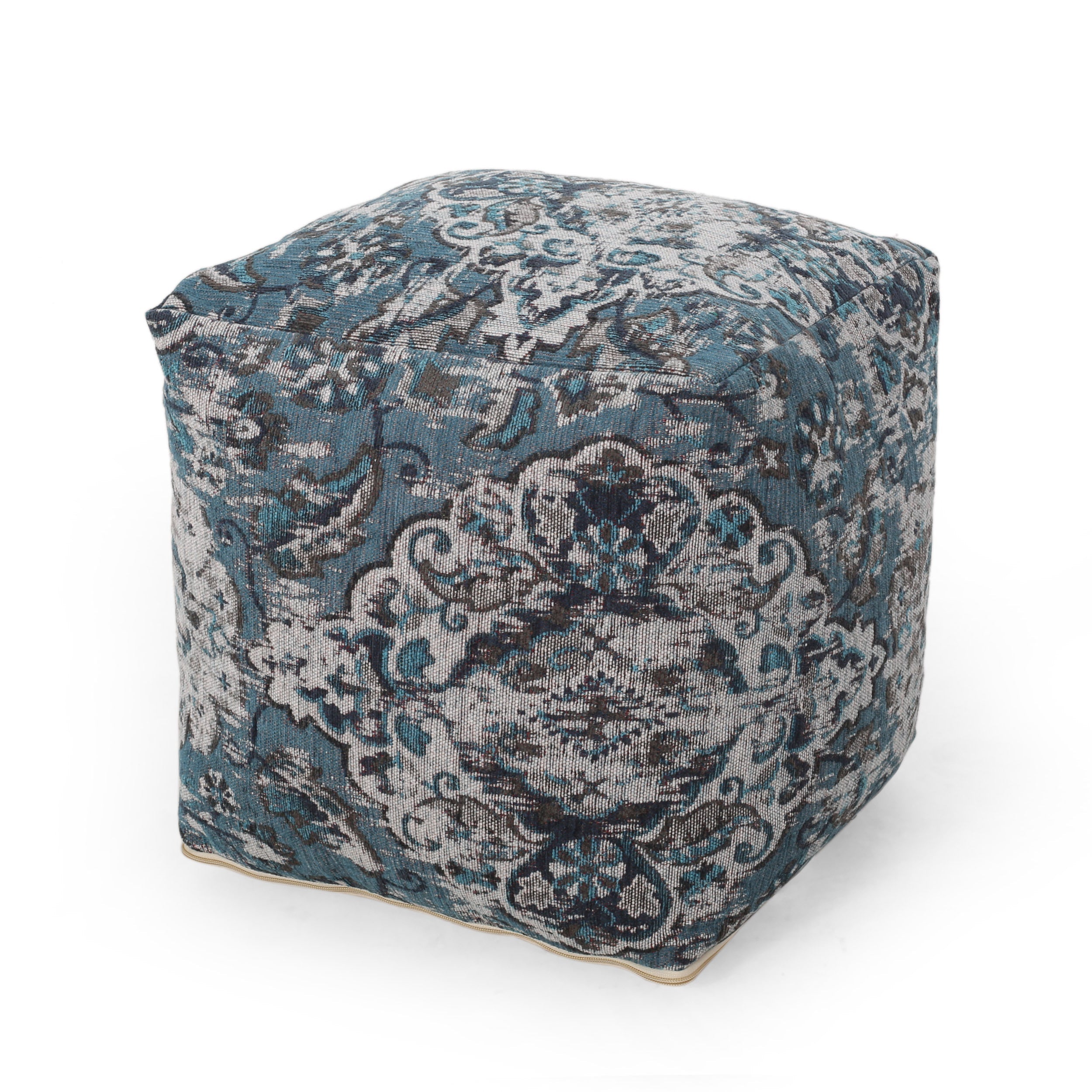 Blue Square Pouf Ottoman Floor Cushion 16x16x16