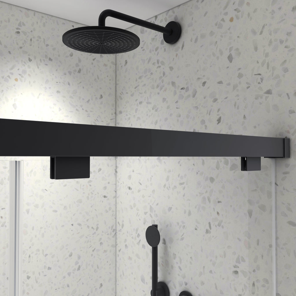54" Frameless Double Sliding Shower Door Matte Black 8mm Tempered Glass