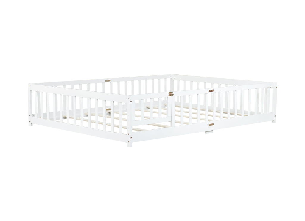 Queen Size Floor Bed with Safety Guardrails and Door