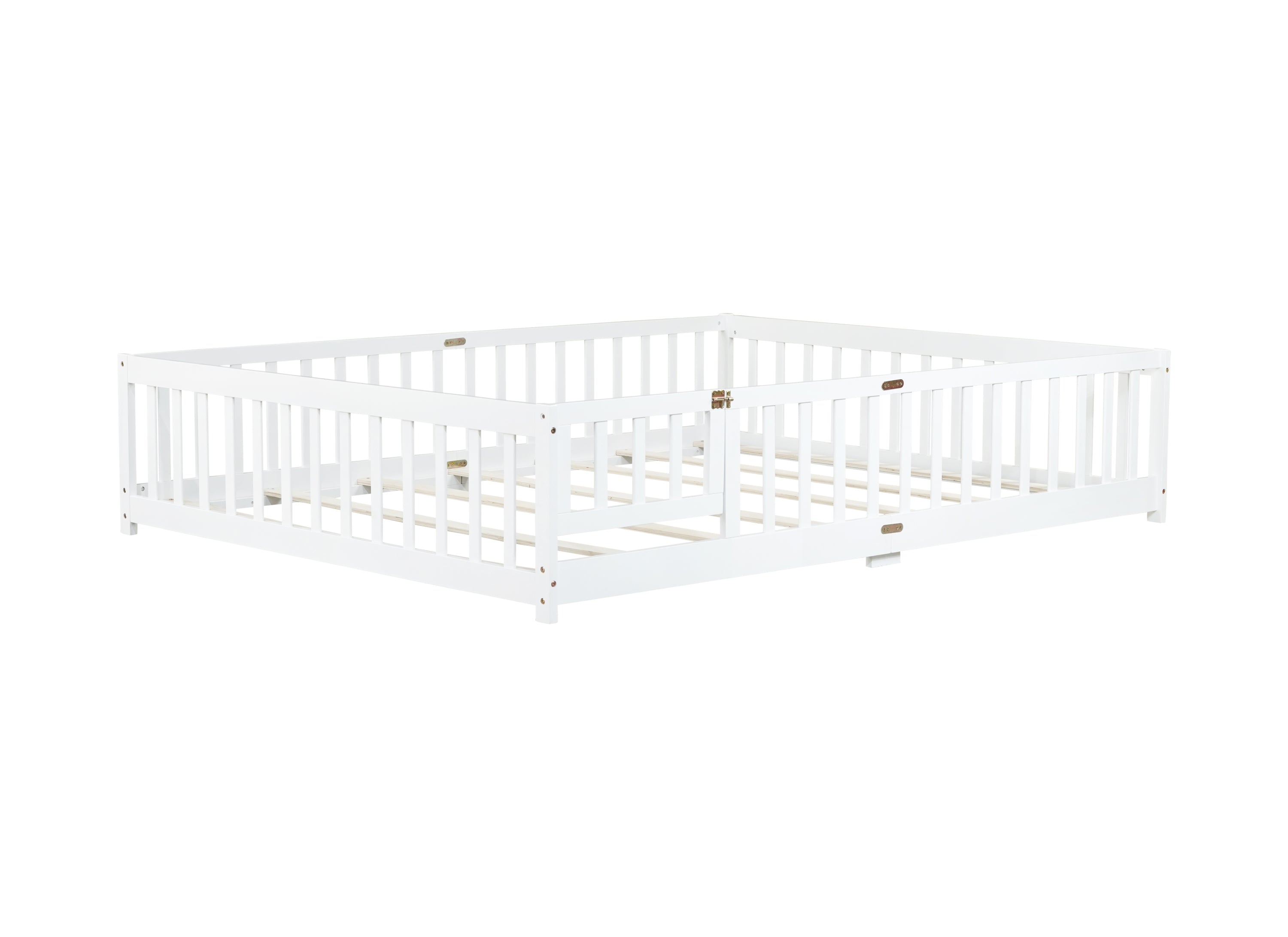 Queen Size Floor Bed with Safety Guardrails and Door