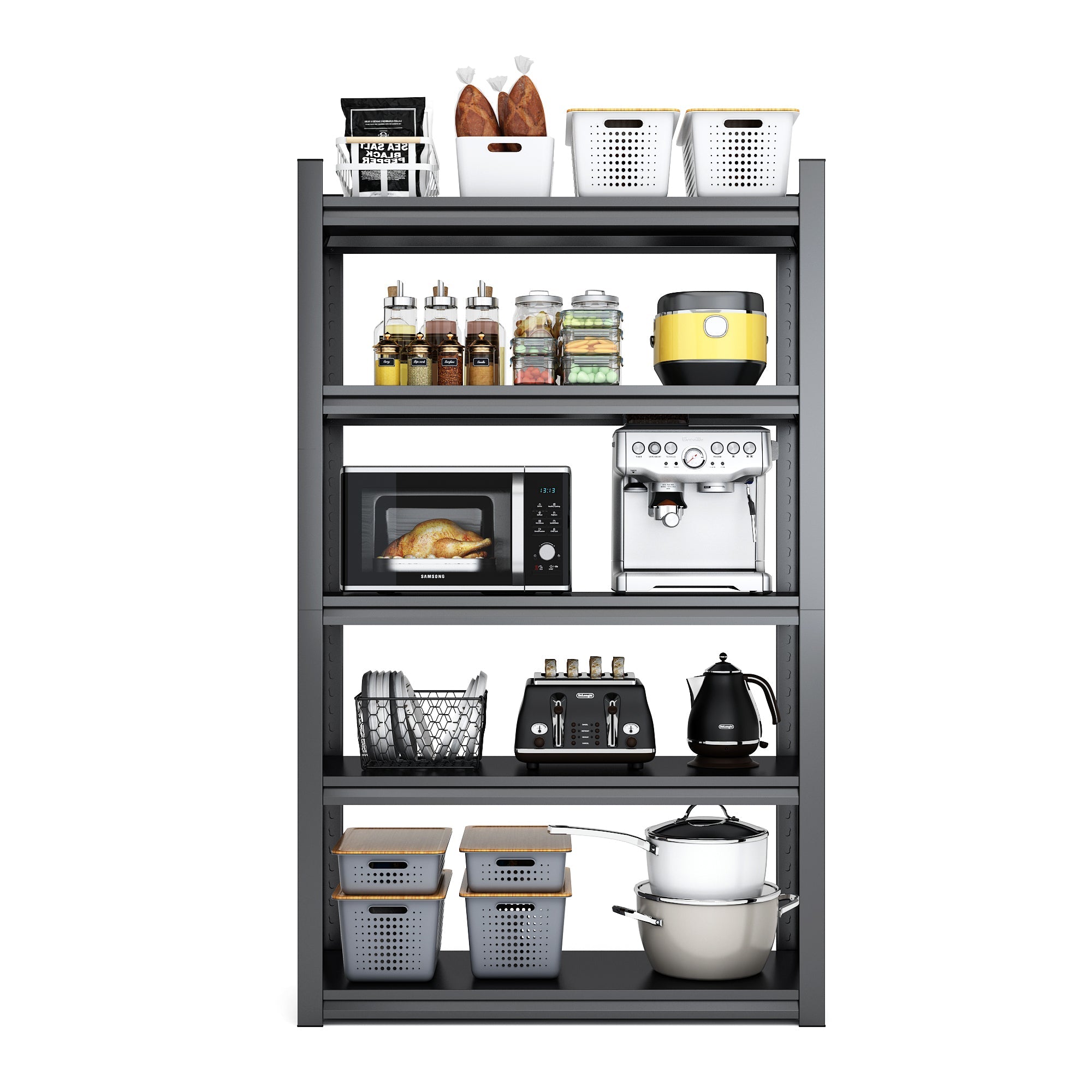 72" 5-Tier Heavy-Duty Metal Garage Shelving Adjustable Storage Rack