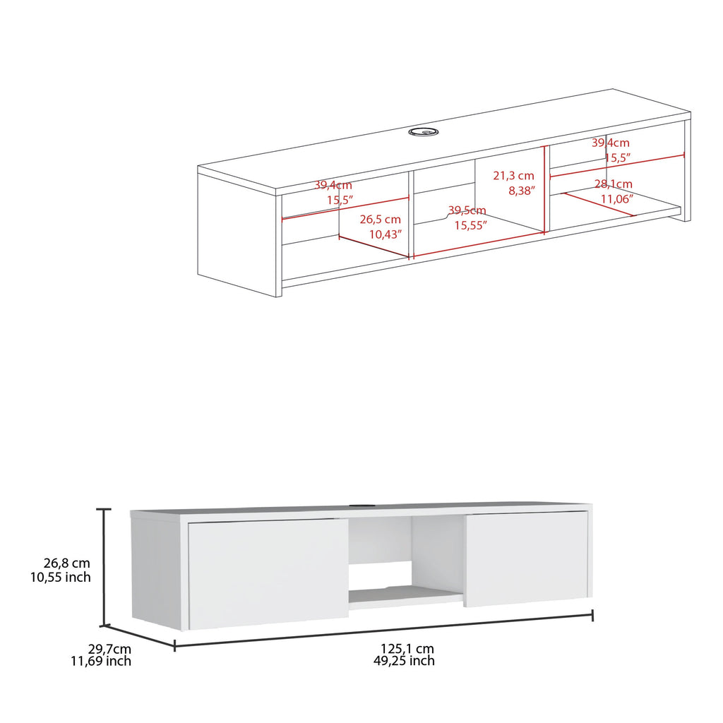 Glen Floating TV Stand with Side Doors and Media Shelf
