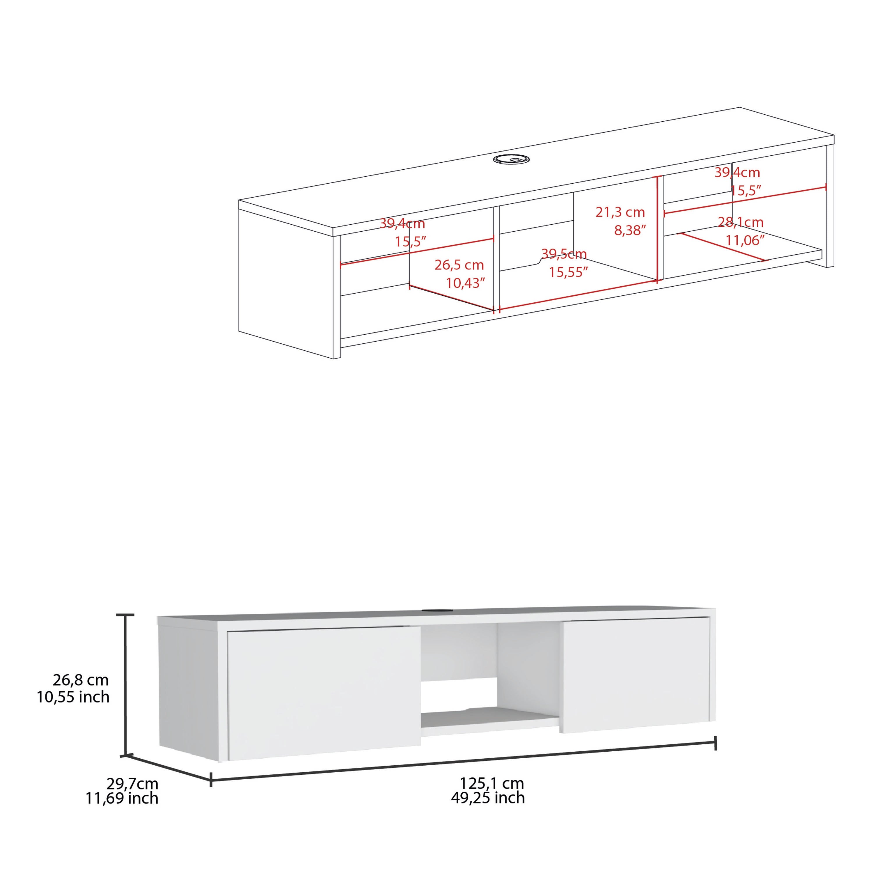 Glen Floating TV Stand with Side Doors and Media Shelf