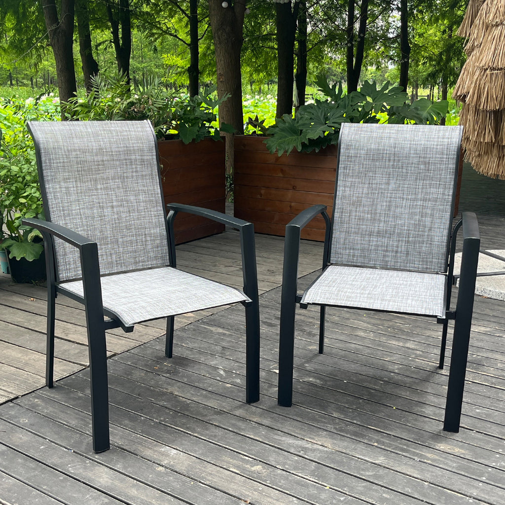 Set of 2 Metal Outdoor Dining Chairs, Black, All Weather