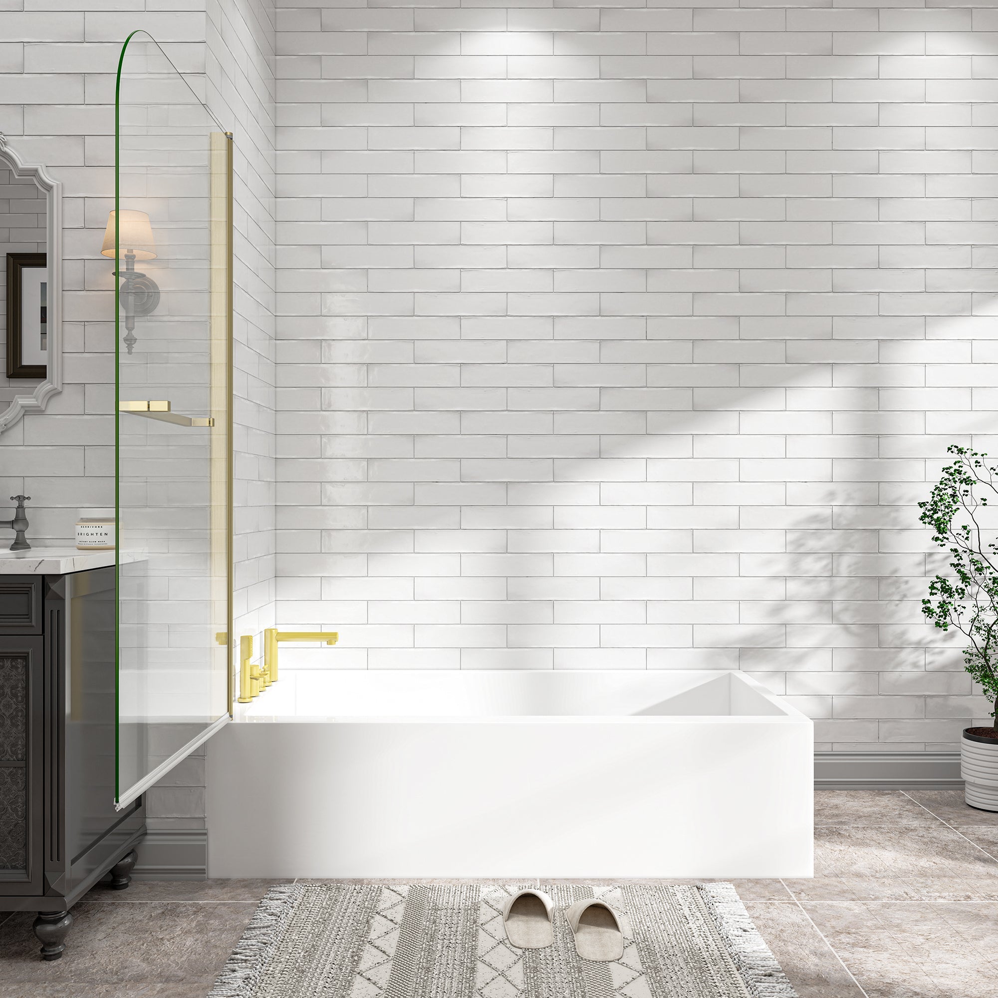 31"-32" W x 55" H Brushed Gold Frameless Pivot Shower Door