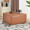 Upholstered Square PU Leather Ottoman Tan Brown 26.6x29.6x15.2