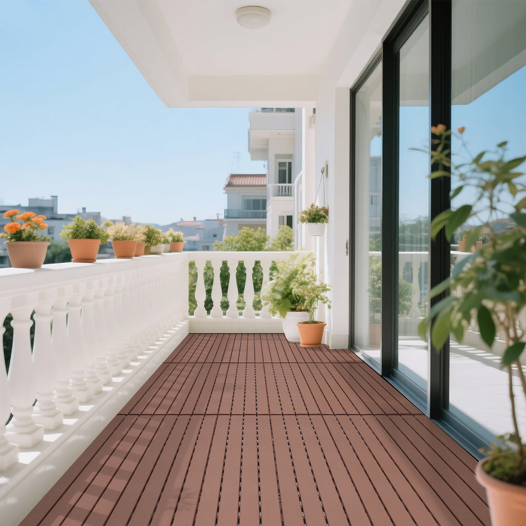 22-Piece Brown Interlocking Deck Tiles 24x12 Inch Polypropylene