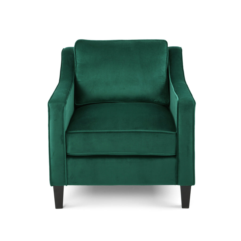 Club Chair Contemporary Velvet Green Birch Legs 31x34x34 In Tonal Piping