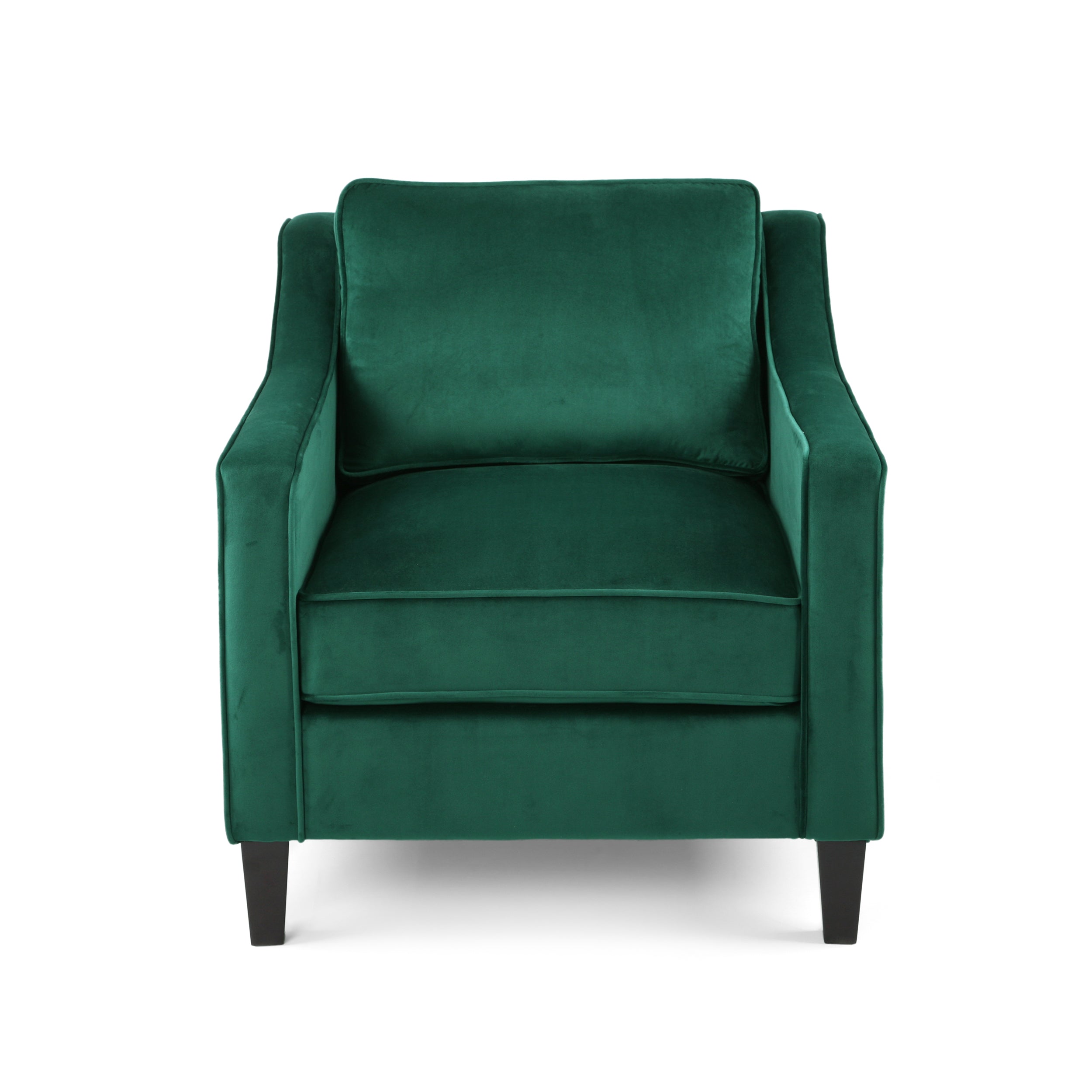 Club Chair Contemporary Velvet Green Birch Legs 31x34x34 In Tonal Piping