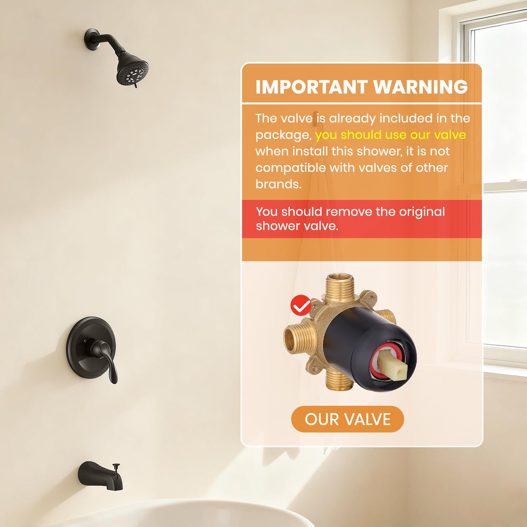 Matte Black Tub Shower Faucet Combo 5-Spray Rain Head
