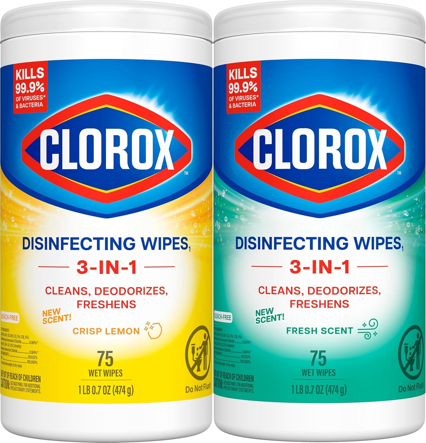 Clorox Disinfecting Cleaning Wipes 75 Count Each, Pack of 2