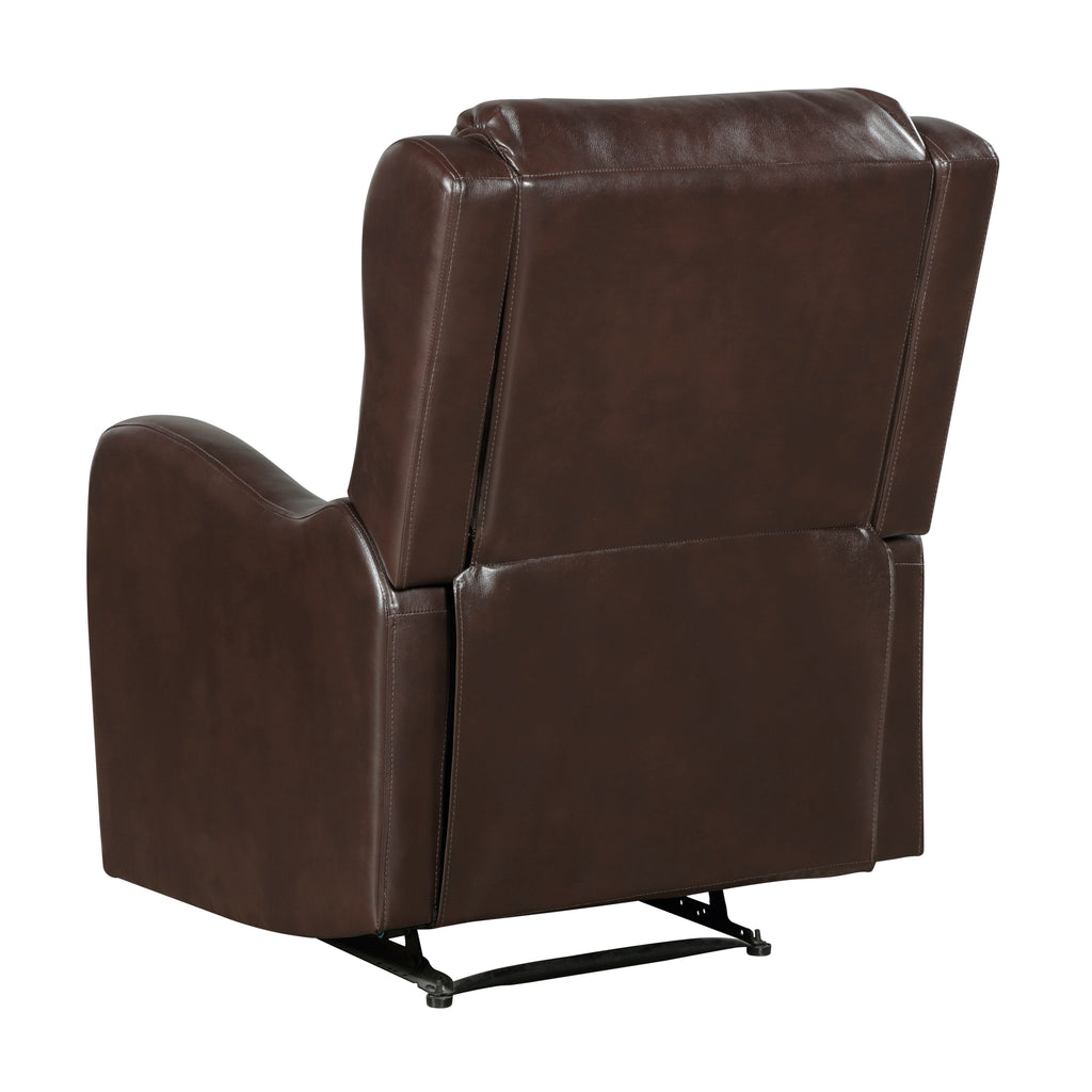 Brown Faux Leather Reclining Chair Wood Frame Living Room