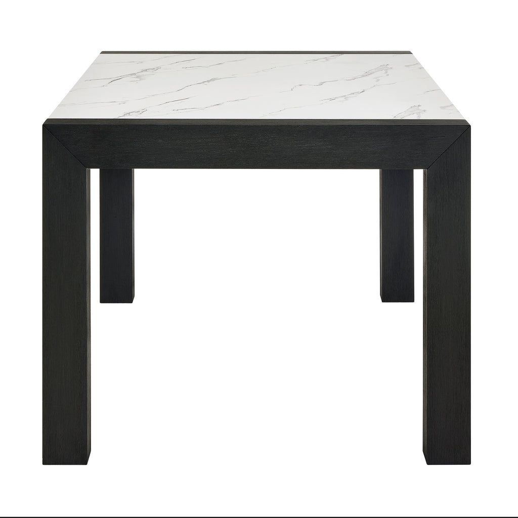 White Faux Marble Dining Table Wood Veneer Black Finish