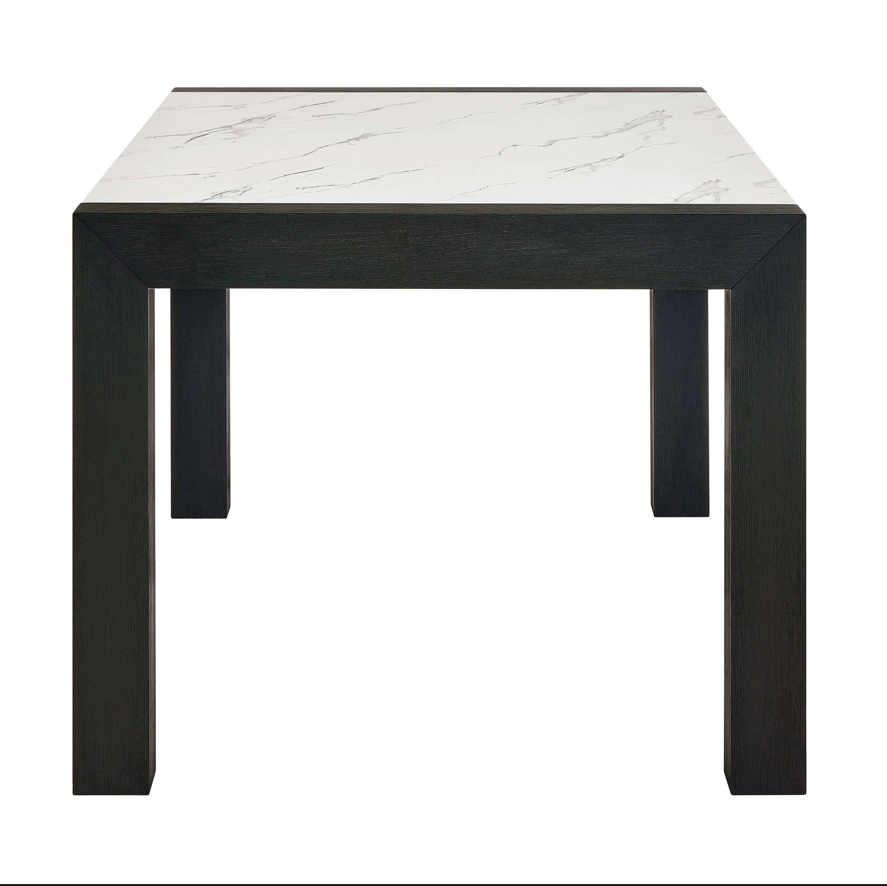 White Faux Marble Dining Table Wood Veneer Black Finish