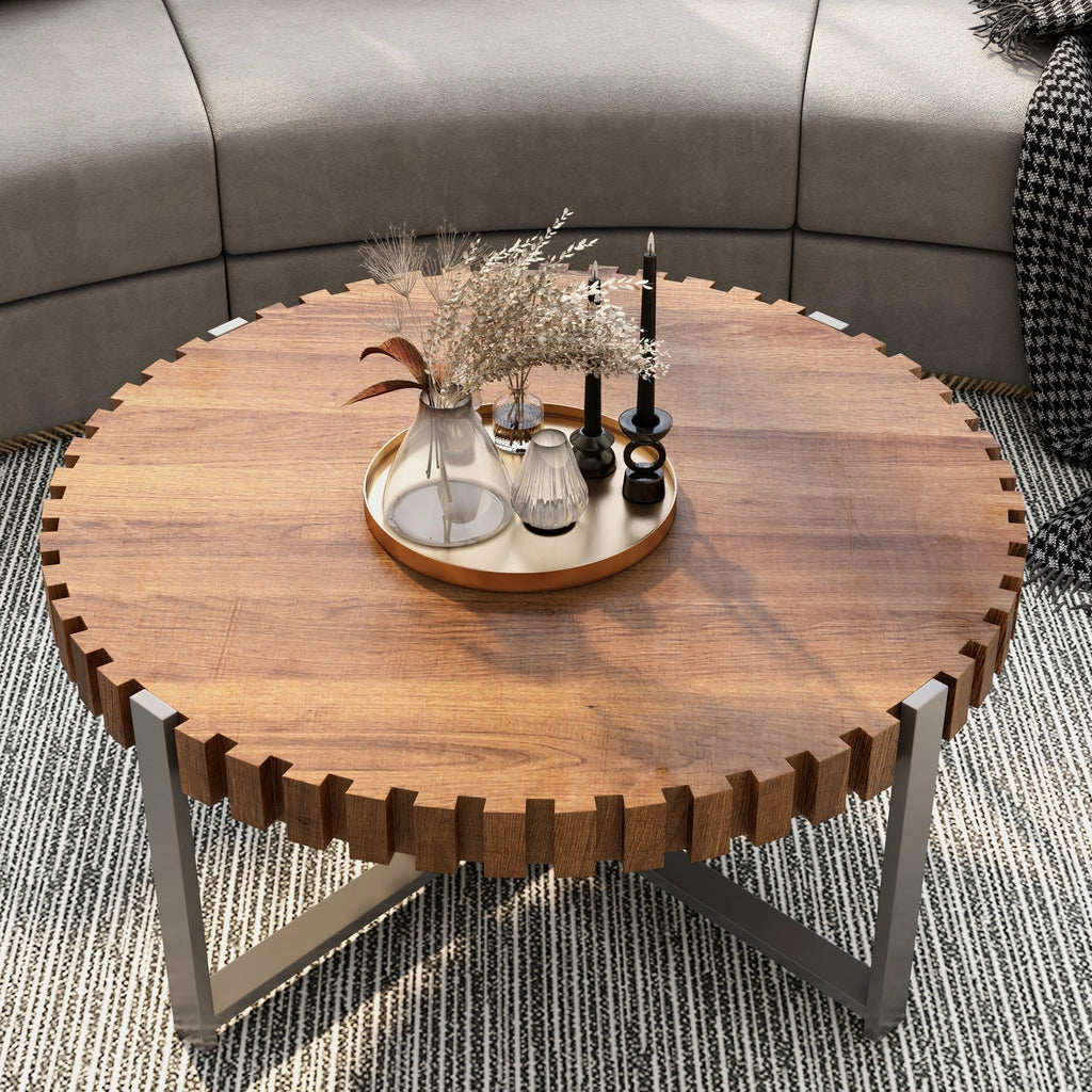 Felief 31.4" Modern Wooden Drum Coffee Table