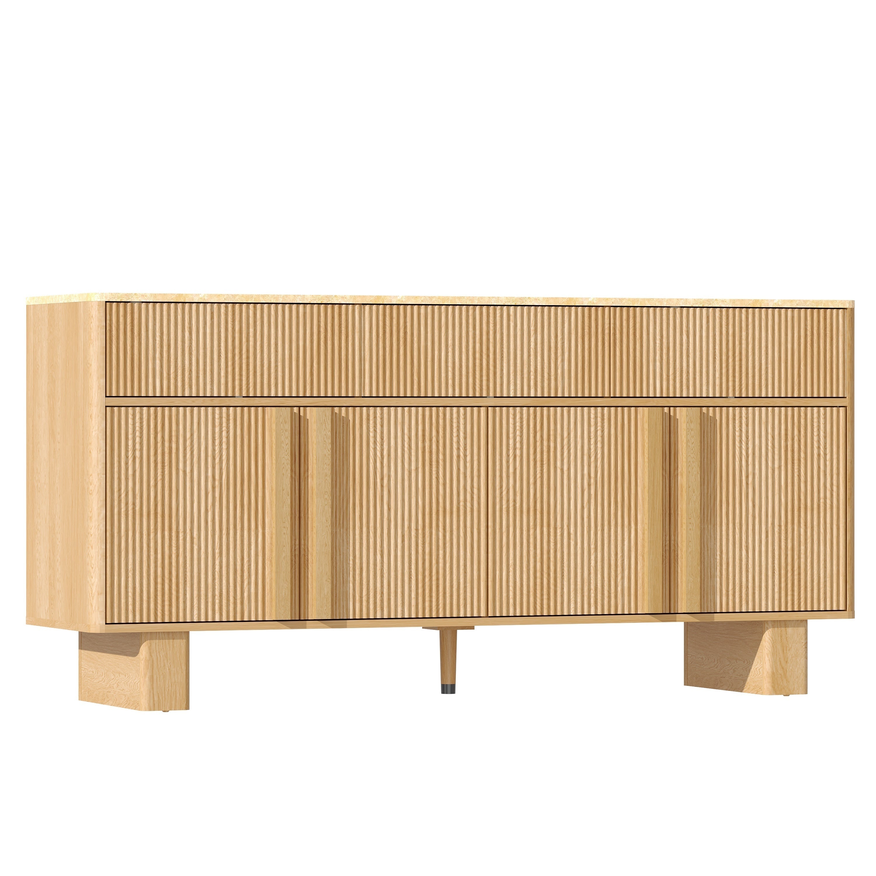 63" Sideboard Buffet Cabinet with Drawers, Faux Marble Top, Light Oak