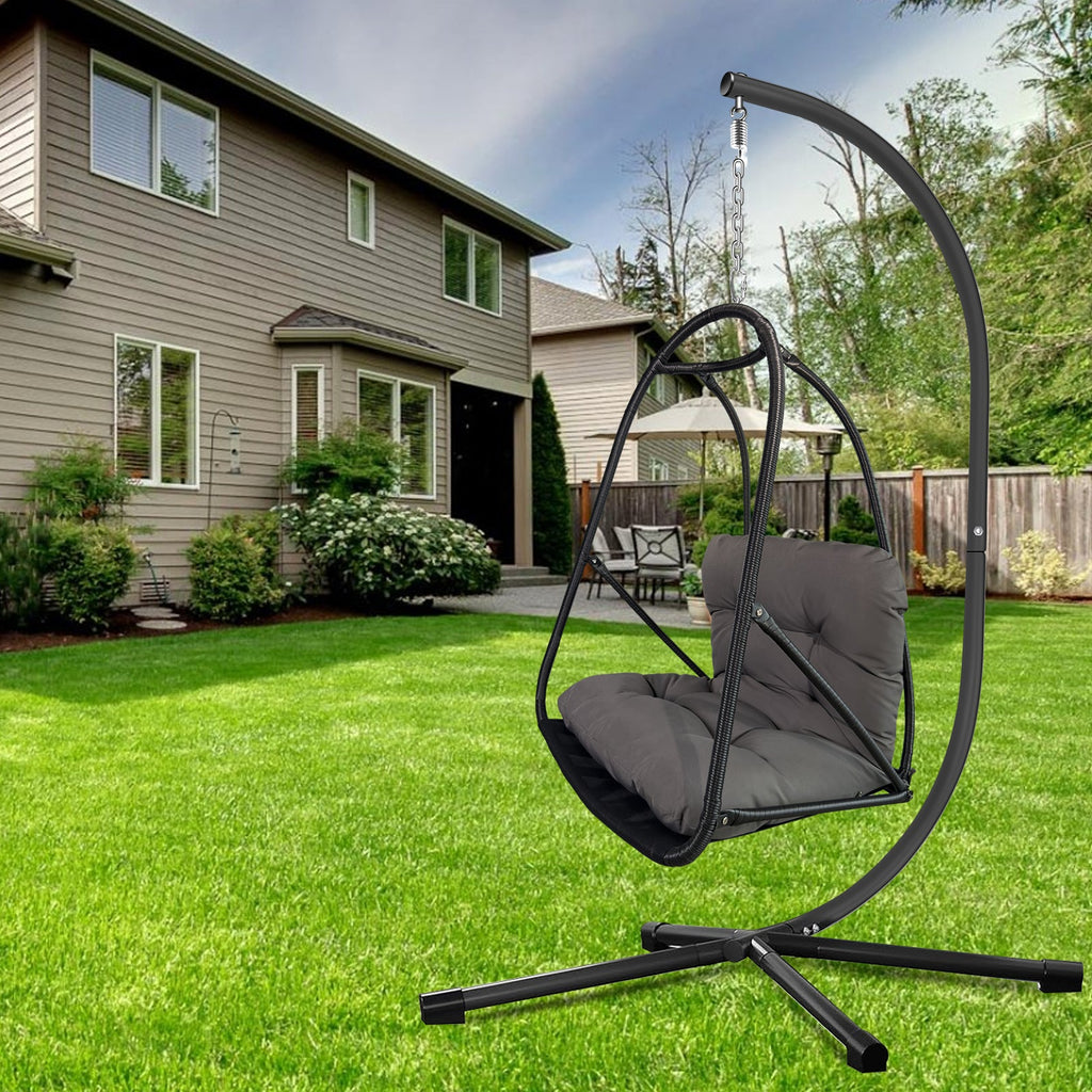 Wicker Rattan Swing Egg Chair with Stand Indoor Outdoor