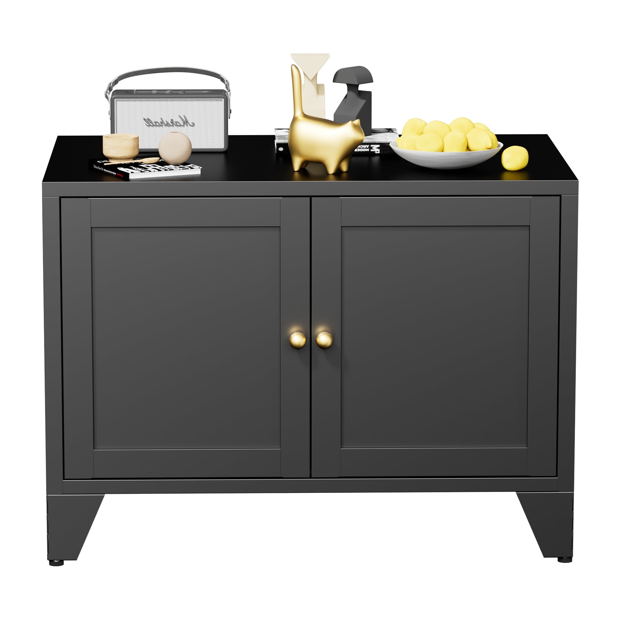 Modern Black Metal Cat Litter Box Enclosure Cabinet Furniture