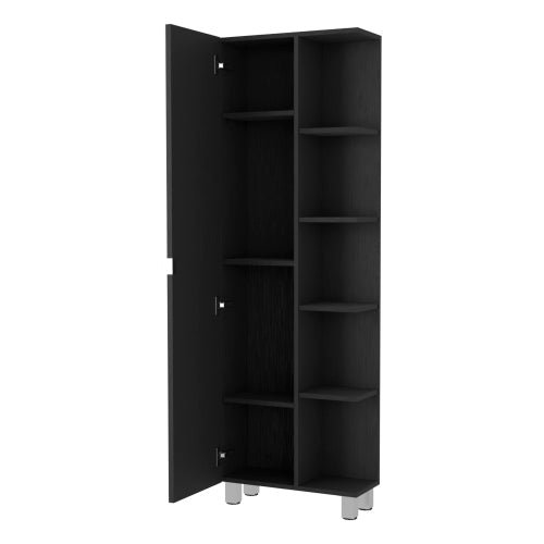 Linen Cabinet with Mirror - Open Shelves - Space Saving - Black