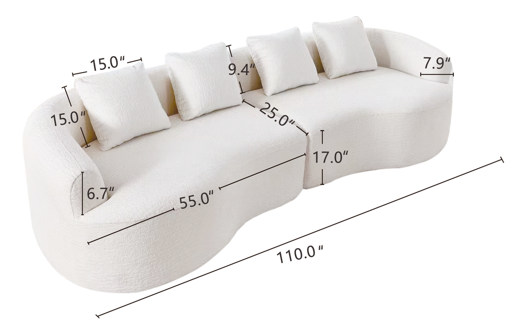 110" Curved Modular Sofa Bed, Green Chenille, 4-Seater