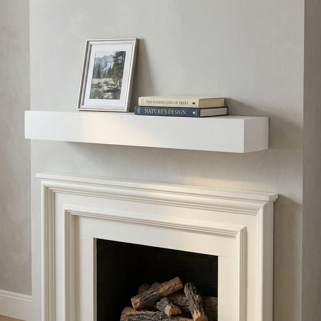 60" Paulownia Fireplace Mantel Floating Shelf White Wood