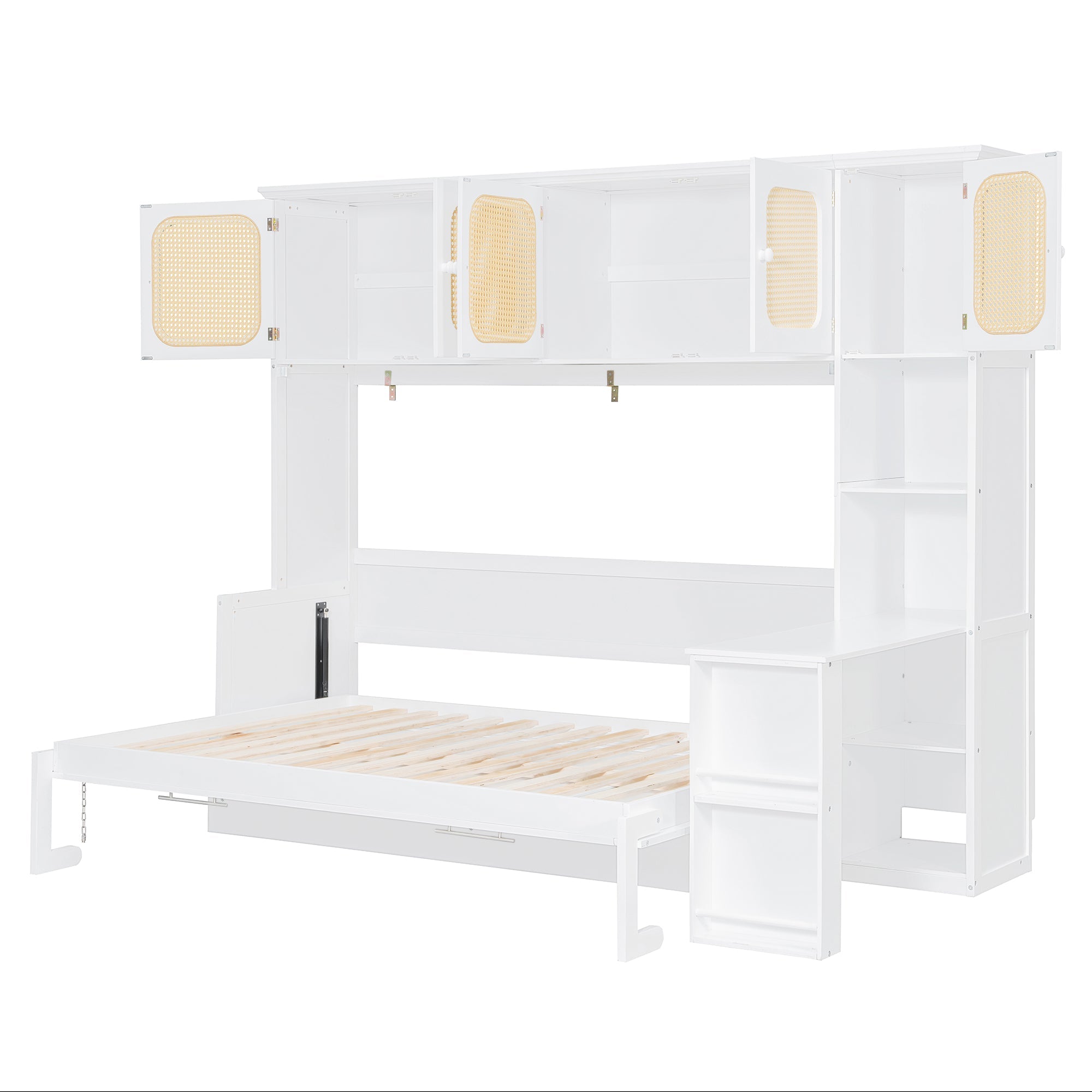 Murphy Bed with Desk and Rattan Cabinets, Warm White