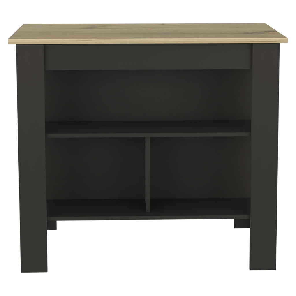 Kitchen Island with Shelves, Black and Light Oak
