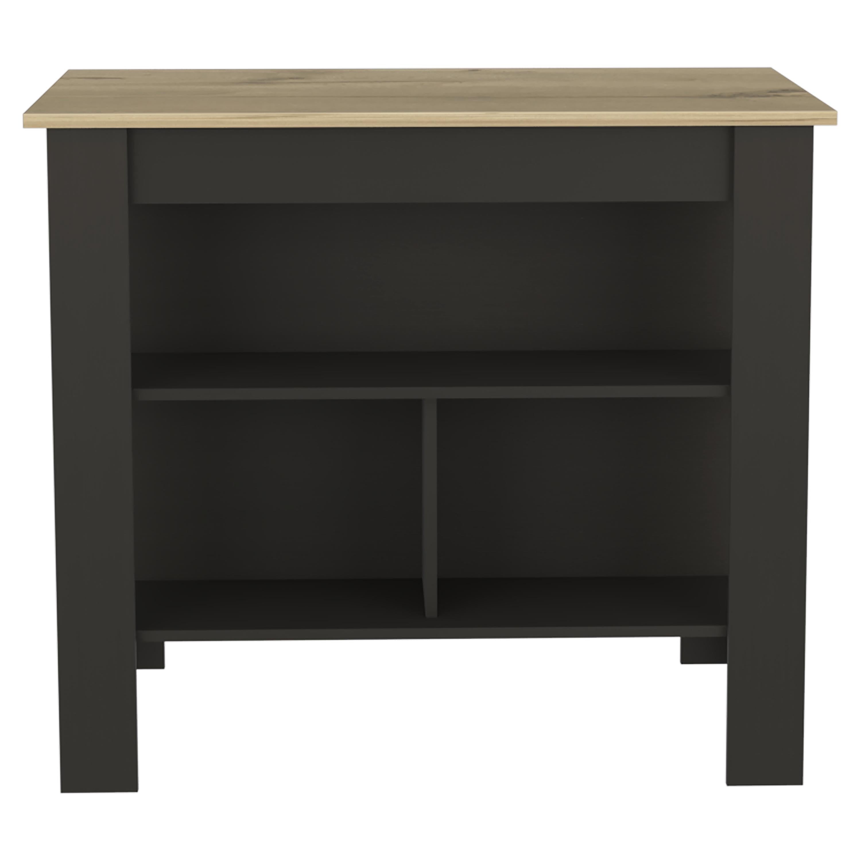 Kitchen Island with Shelves, Black and Light Oak