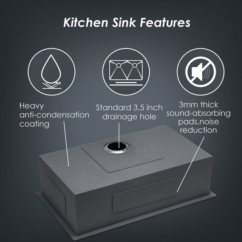 33" Undermount Stainless Steel Kitchen Sink Single Bowl 16G
