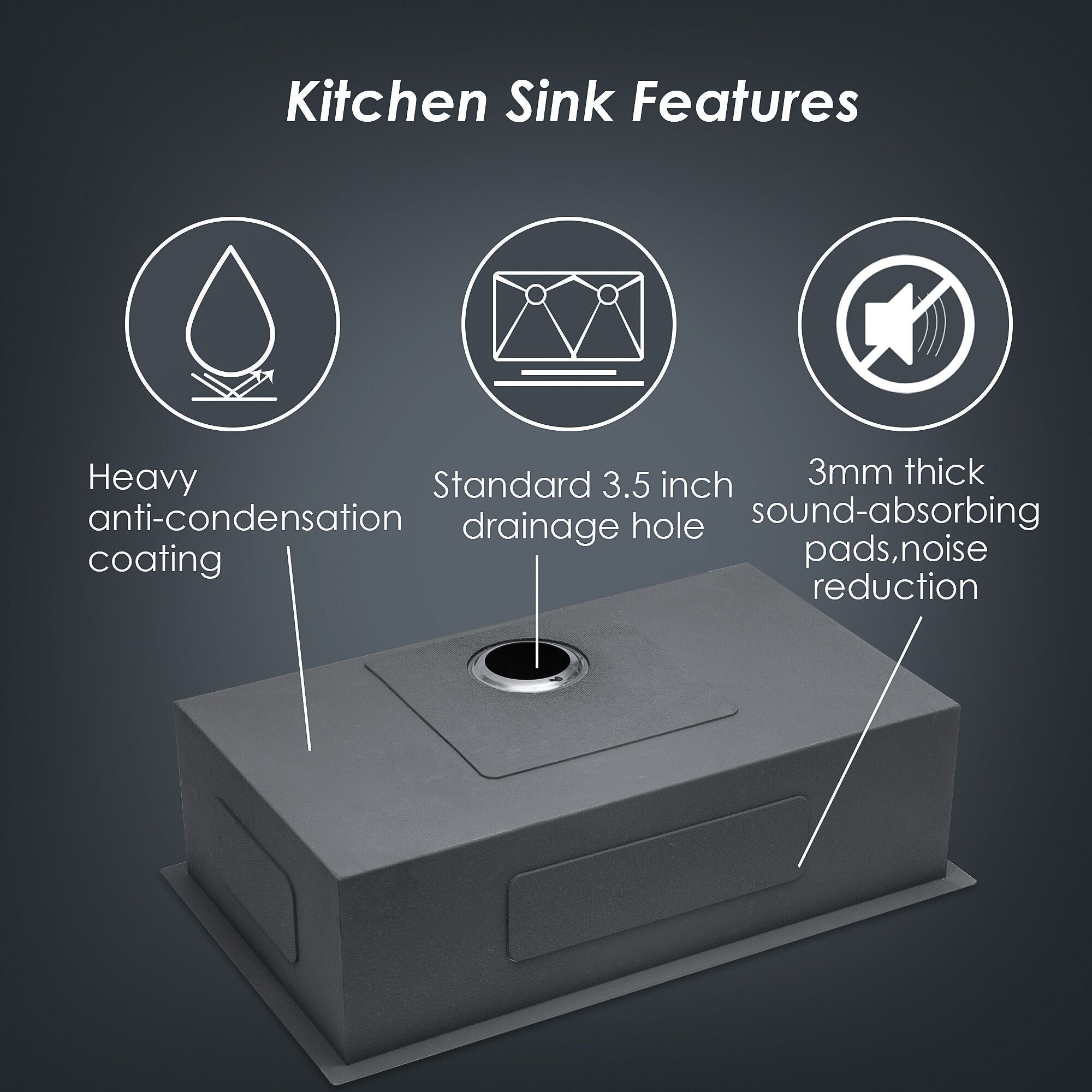 33" Undermount Stainless Steel Kitchen Sink Single Bowl 16G