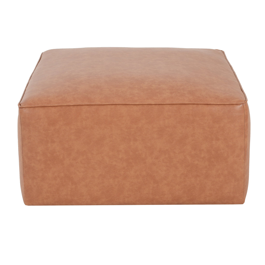 Upholstered Square PU Leather Ottoman Tan Brown 26.6x29.6x15.2