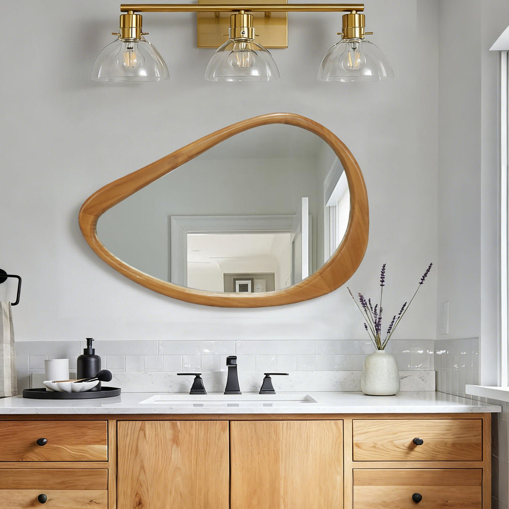 Modern Teardrop Wooden Wall Mirror 29.92" x 20.08