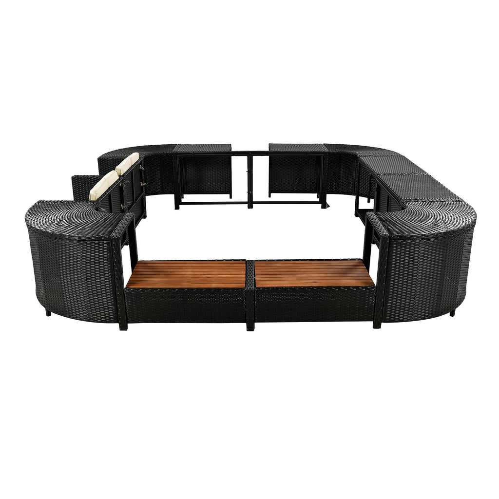 Outdoor Rattan Sectional Sofa Set with Storage, Beige