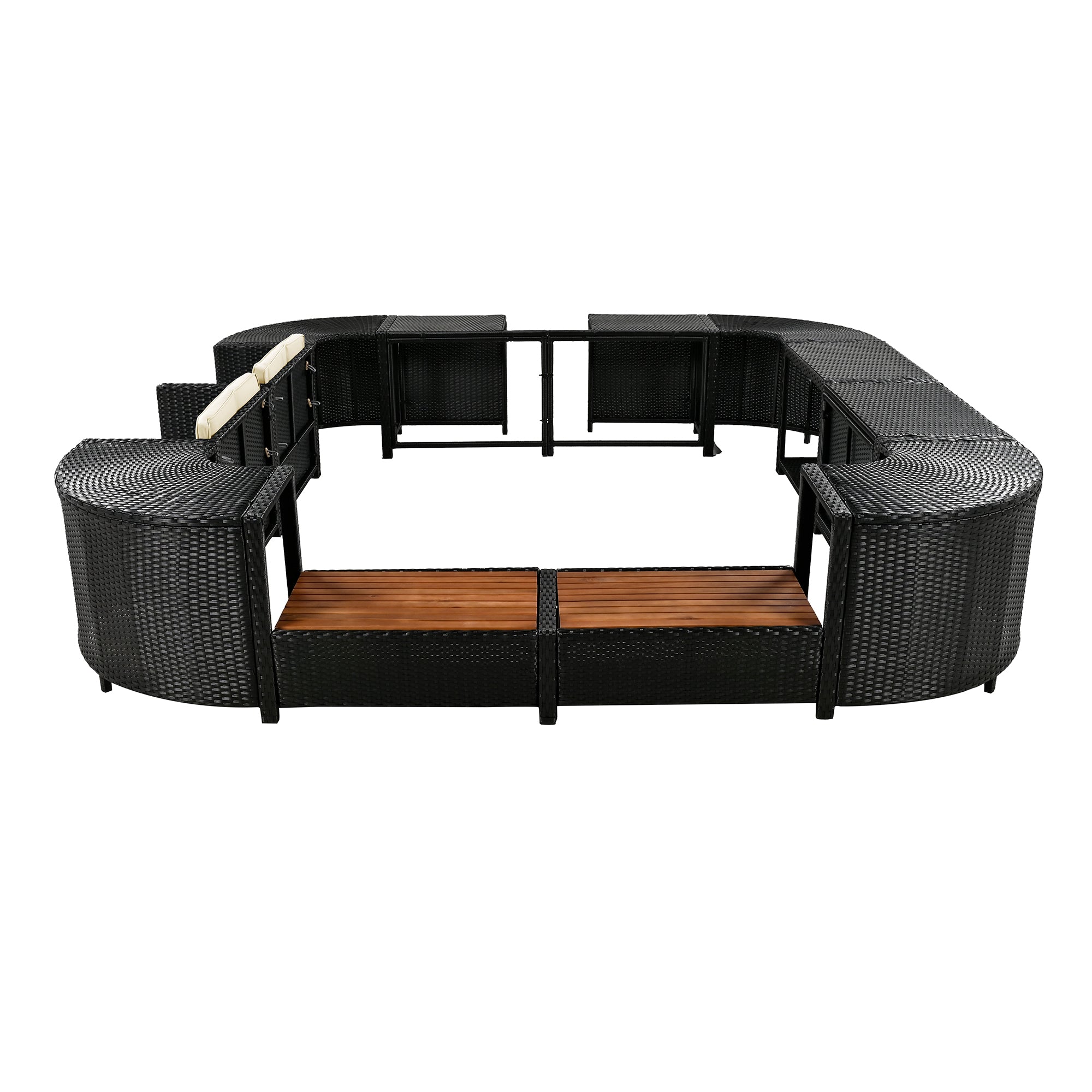 Outdoor Rattan Sectional Sofa Set with Storage, Beige