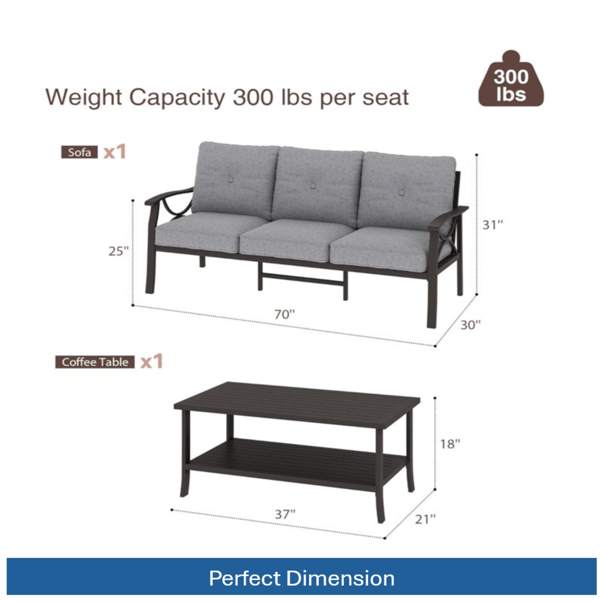 Outdoor Patio Set Steel 7 Piece Seats 9 Khaki Gray