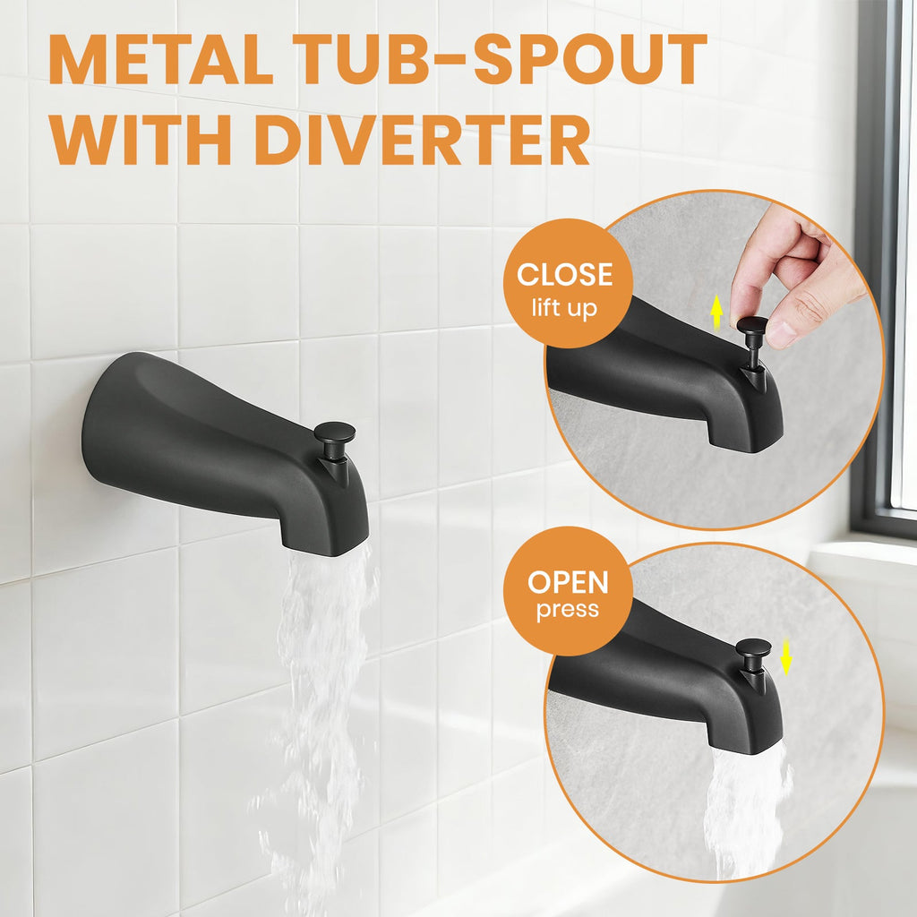 Matte Black Tub Shower Faucet Combo 5-Spray Rain Head