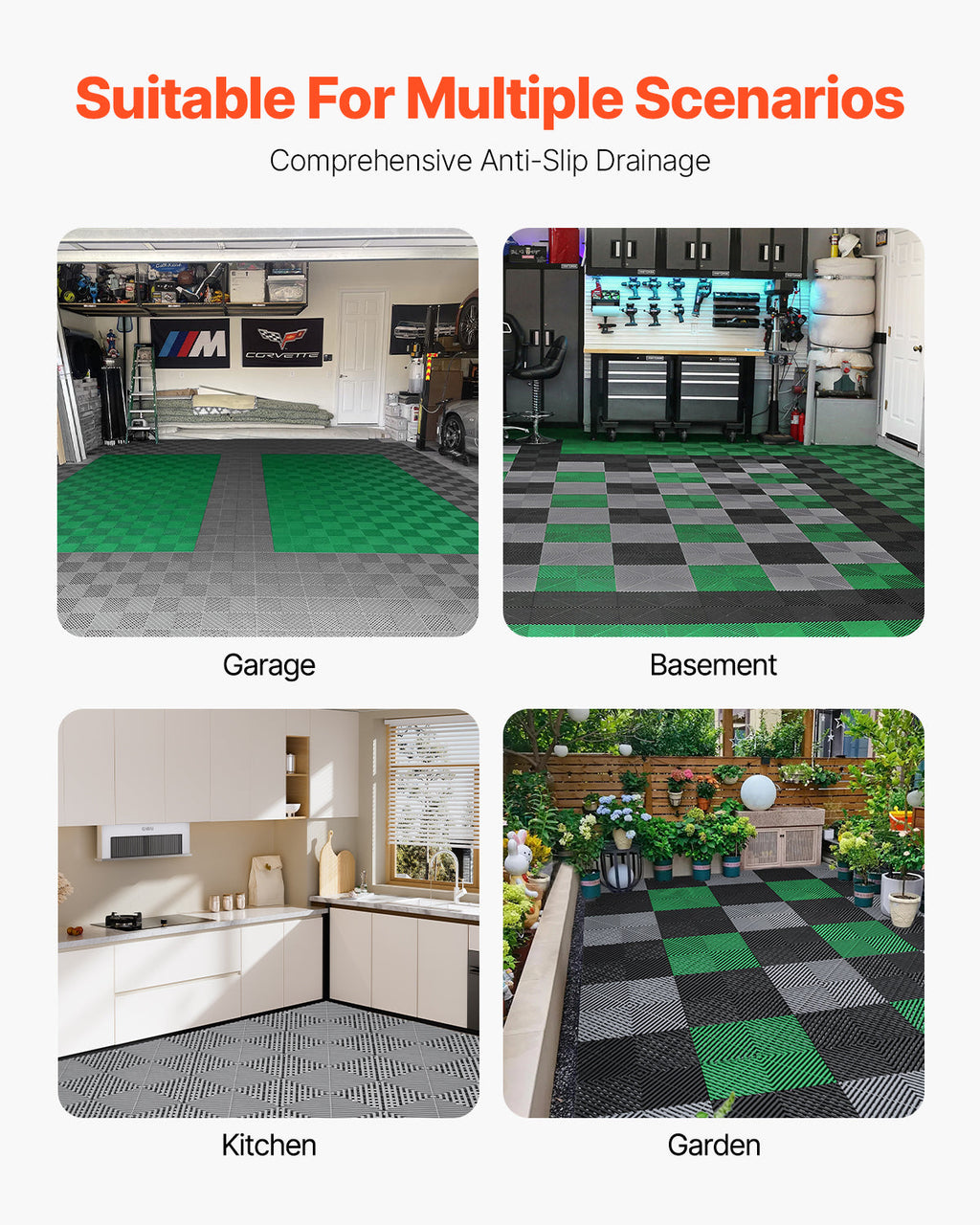 12" x 12" Interlocking Drainage Floor Tile Mat, 24 Pack Gray