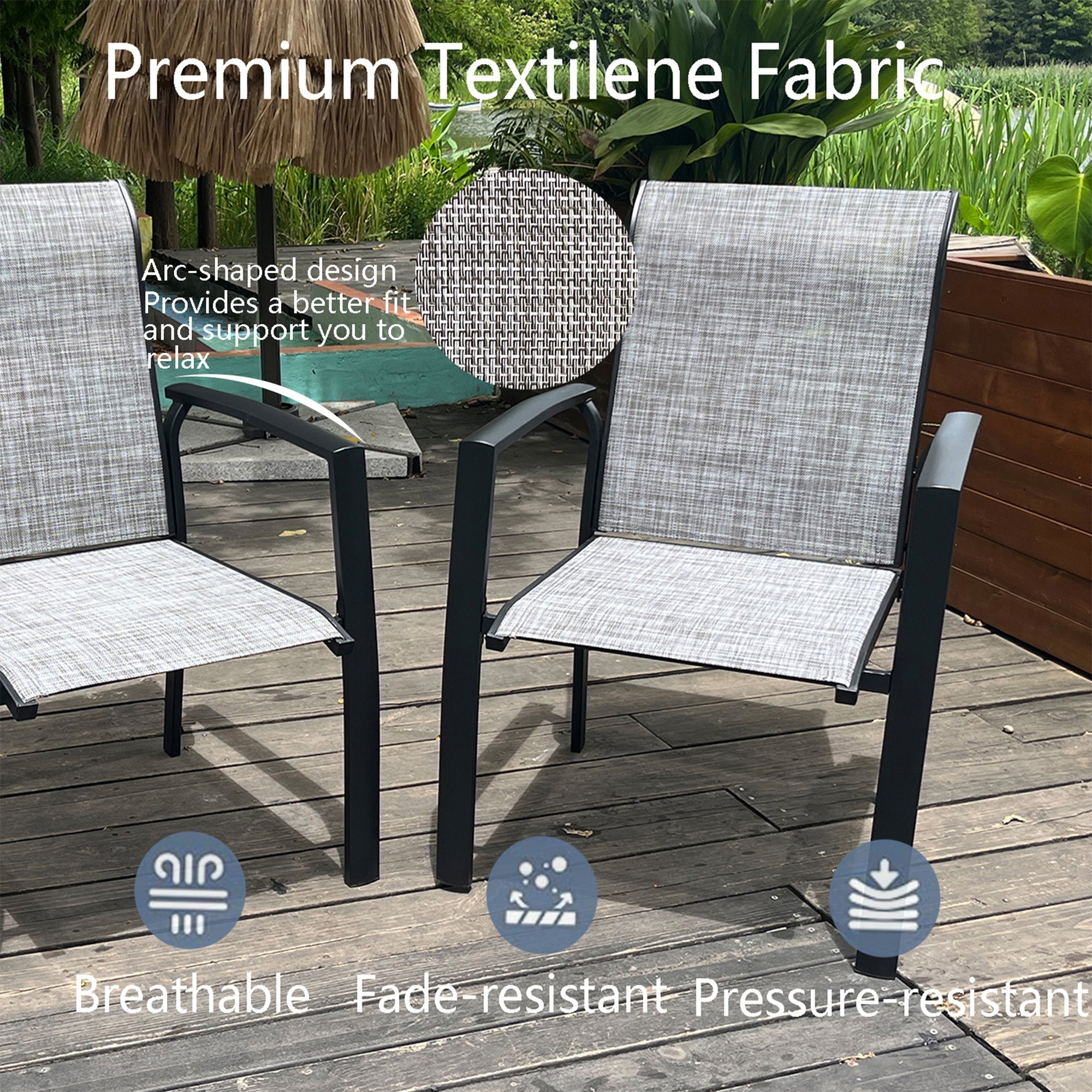 Set of 2 Metal Outdoor Dining Chairs, Black, All Weather