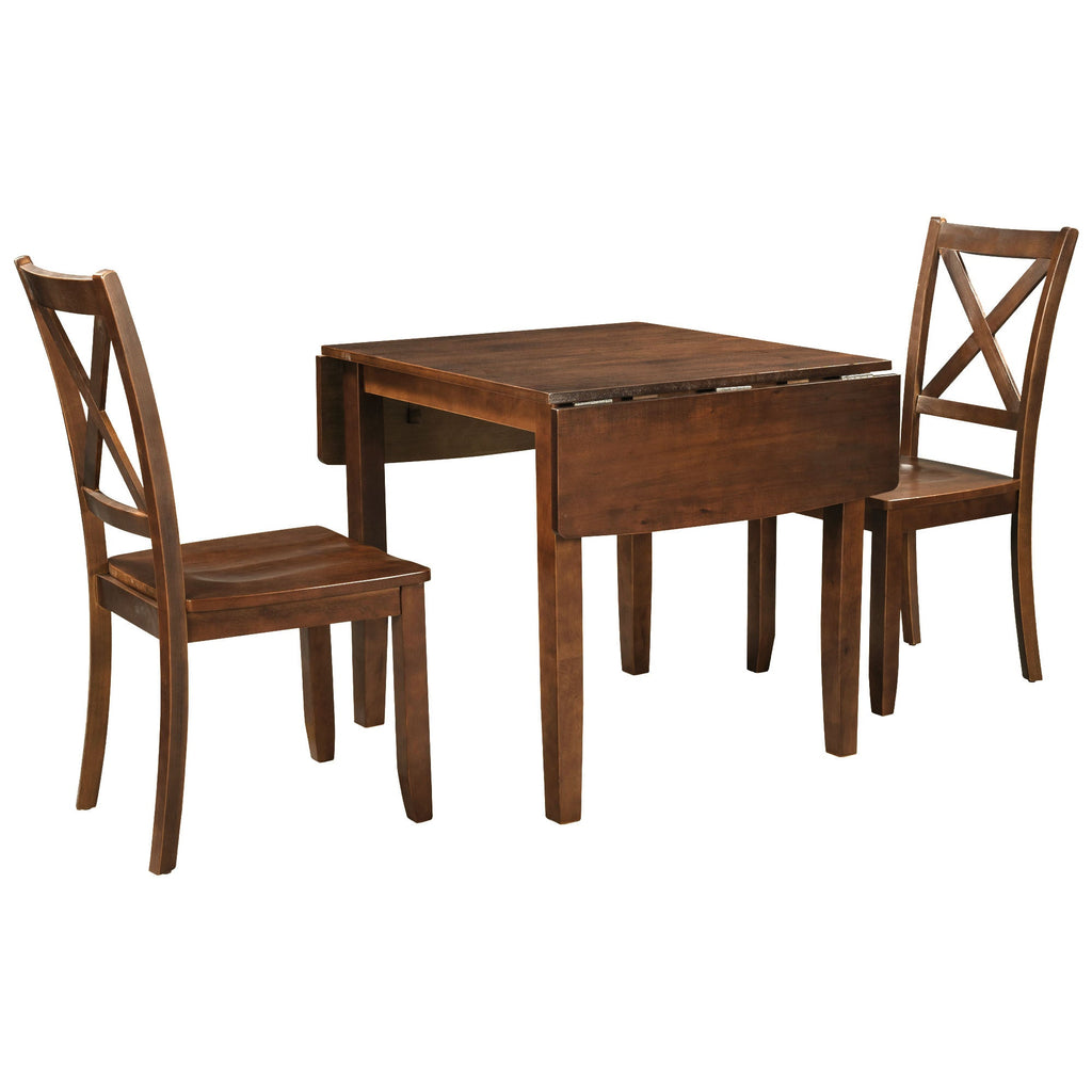 3-Piece Wood Drop Leaf Breakfast Nook Dining Table Set Walnut