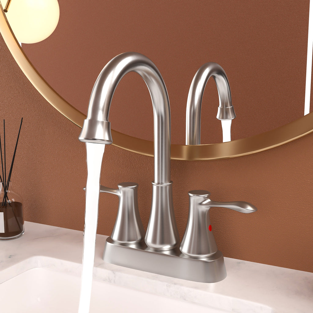 Brushed Nickel 4 Inch Centerset Bathroom Faucet with Drain