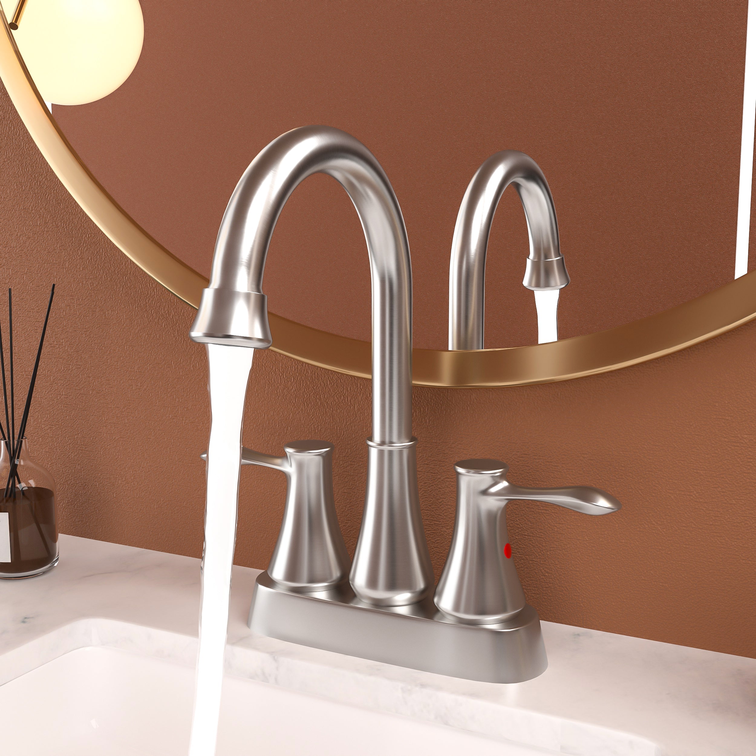 Brushed Nickel 4 Inch Centerset Bathroom Faucet with Drain