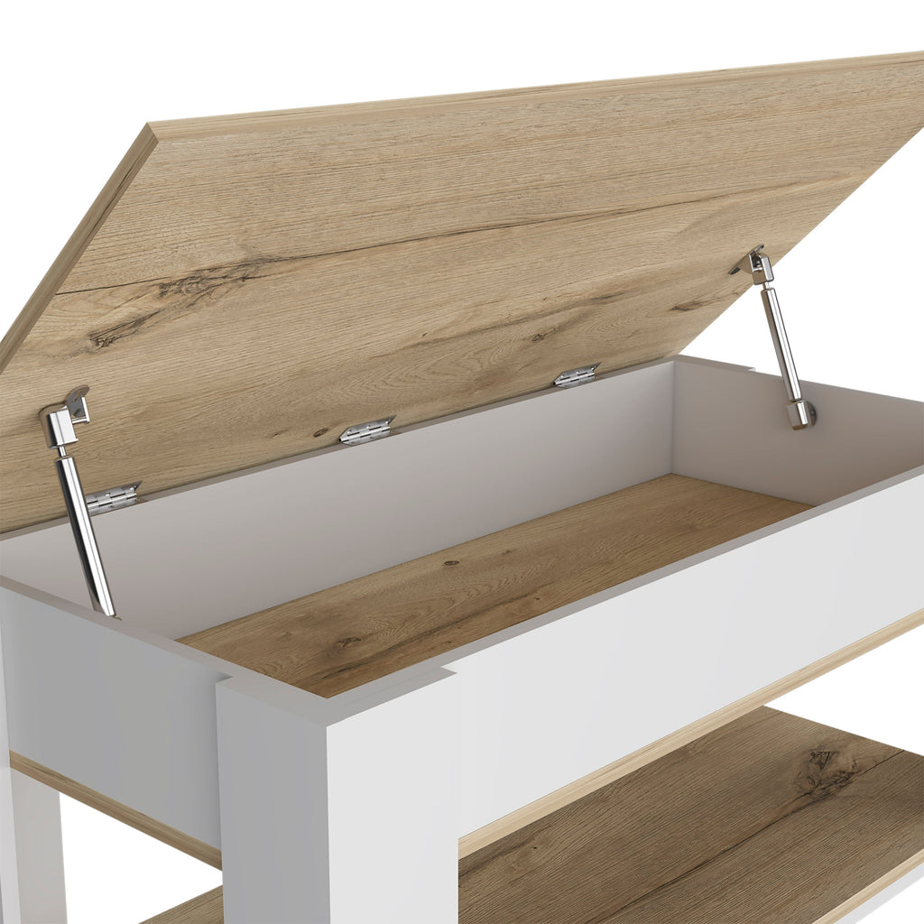 Storage Table with Lower Shelf, Light Oak White