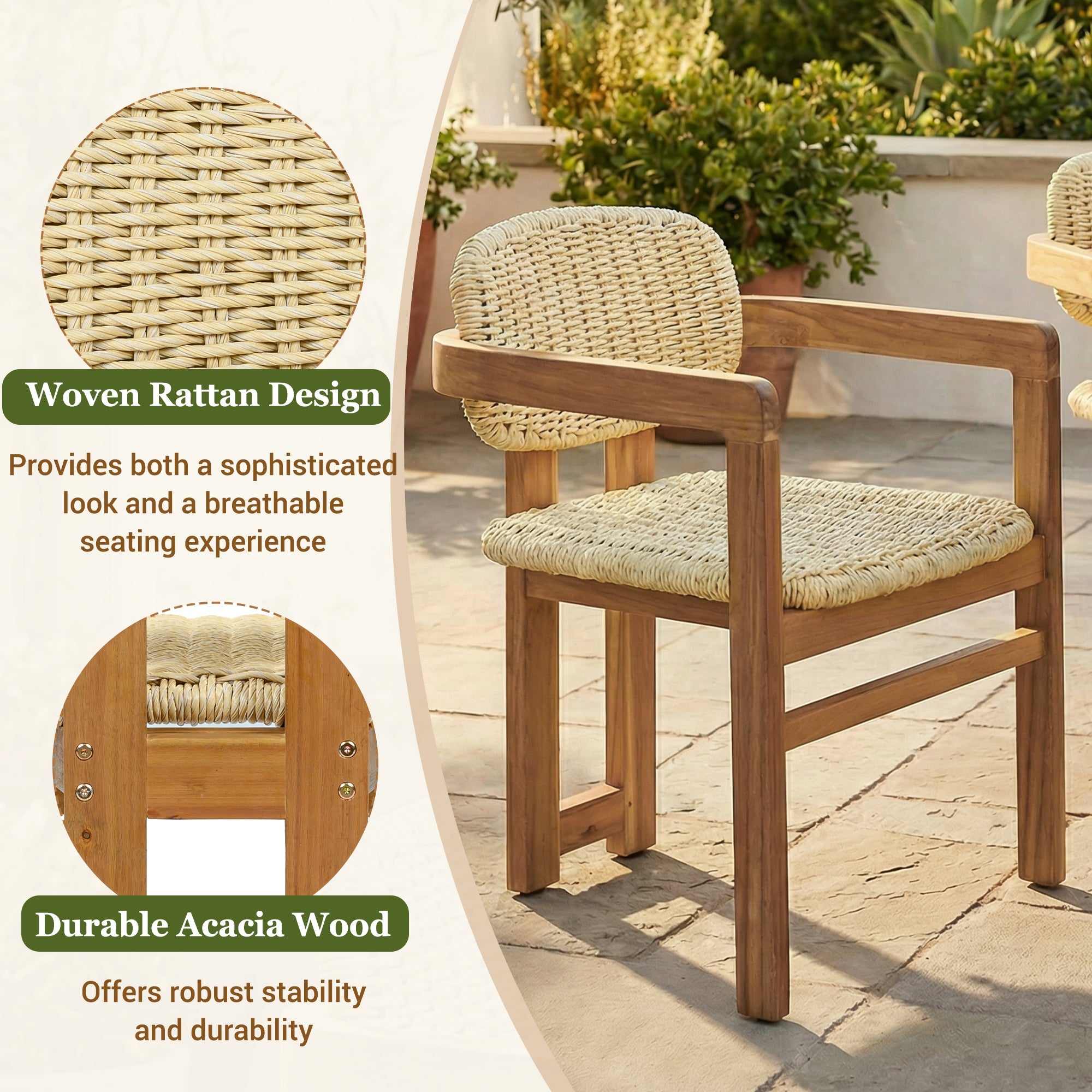 Outdoor Woven Rattan Accent Chairs Set - 2 Person Patio Seating